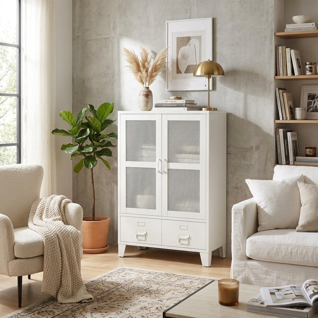 Armoire coffre de rangement industriel en métal - tiroirs et étagères