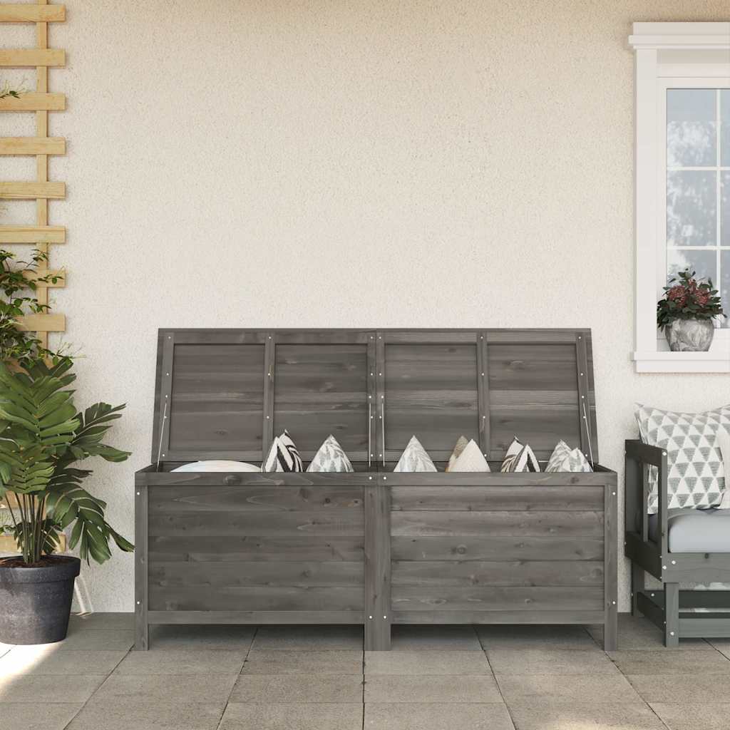 Boîte de rangement de jardin anthracite en bois - installée en extérieur sur terrasse