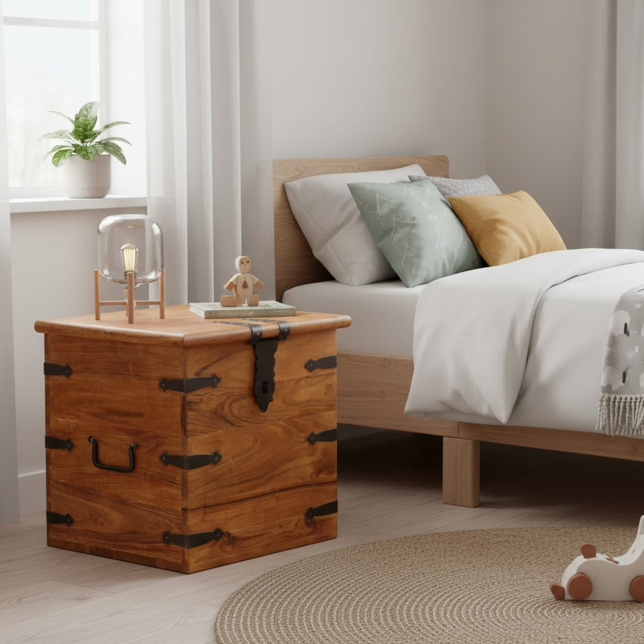 Coffre Bois D'acacia Solide | Petite table basse d'appoint avec rangement |