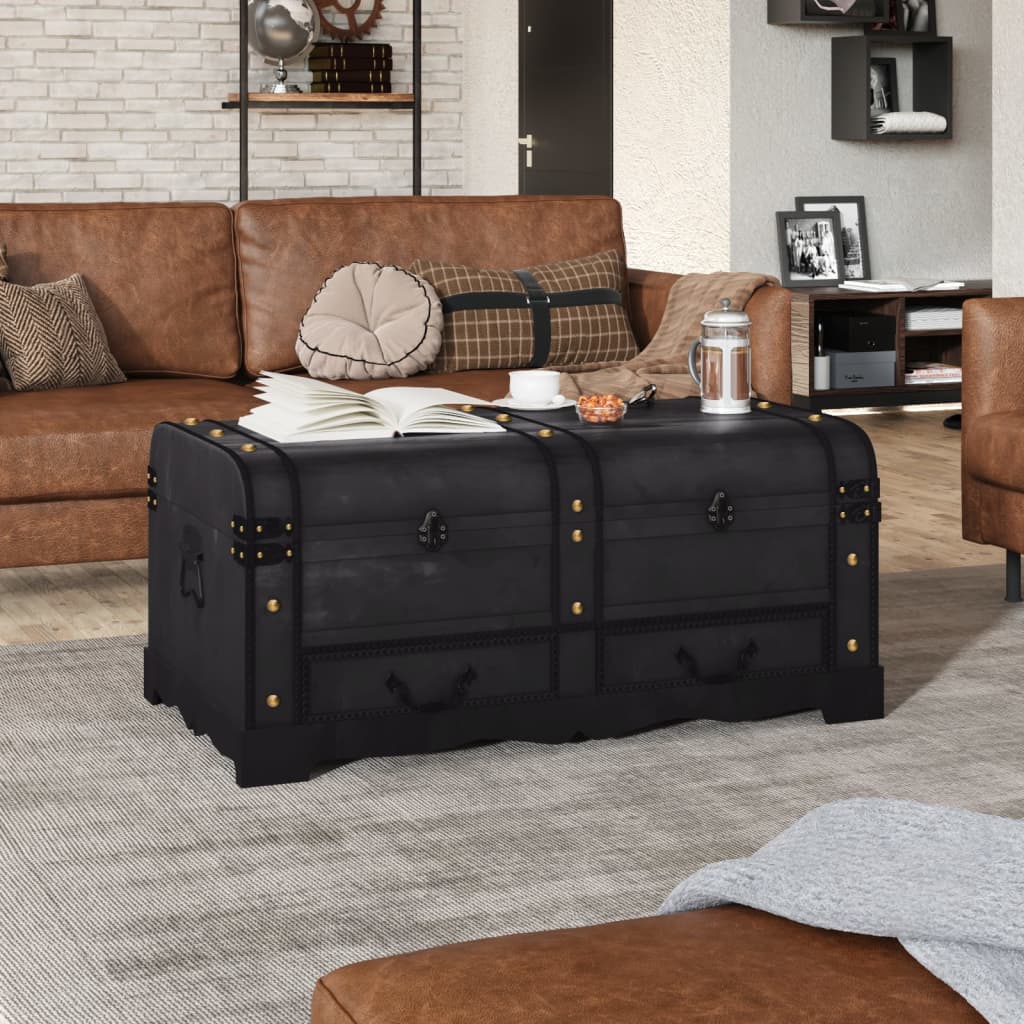 Coffre De Rangement En Bois Large Noir