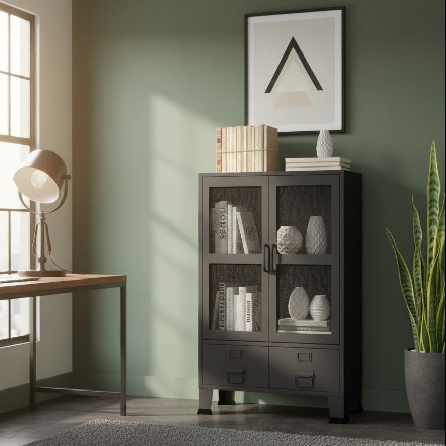 Armoire coffre de rangement industriel en métal | Meuble de rangement vertical style loft