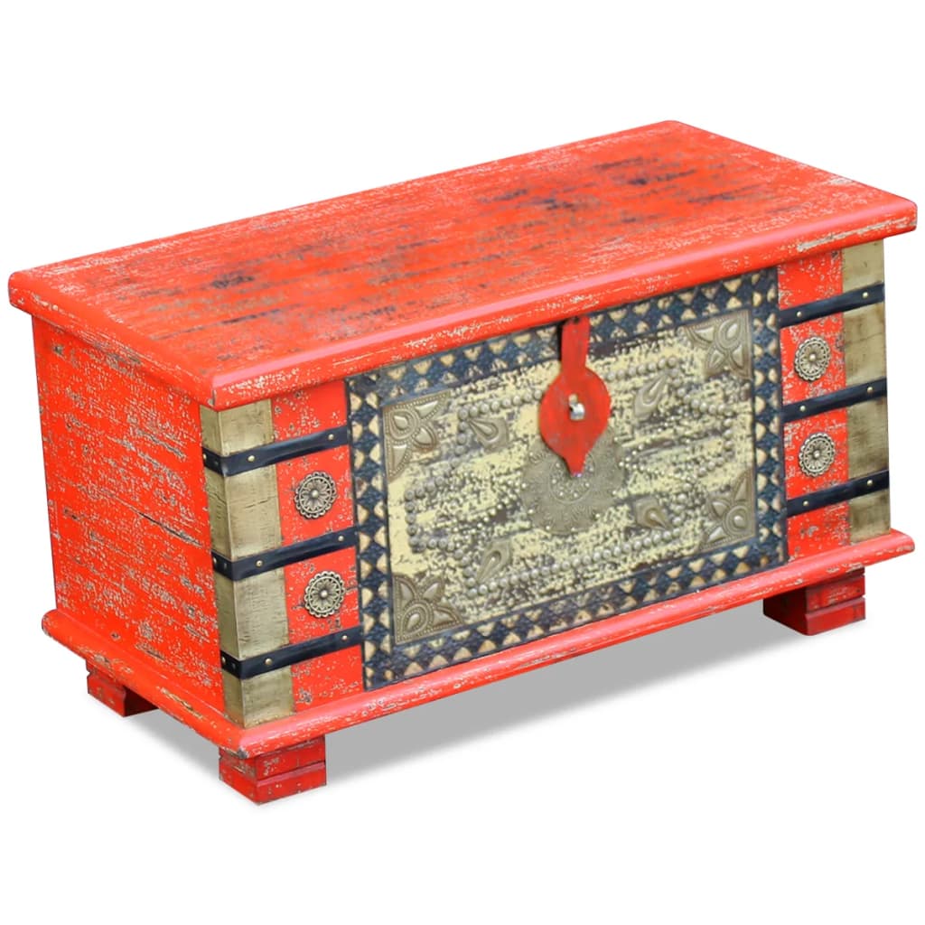 Coffre de rangement en bois rouge | Malle de salon en bois massif style ethnique