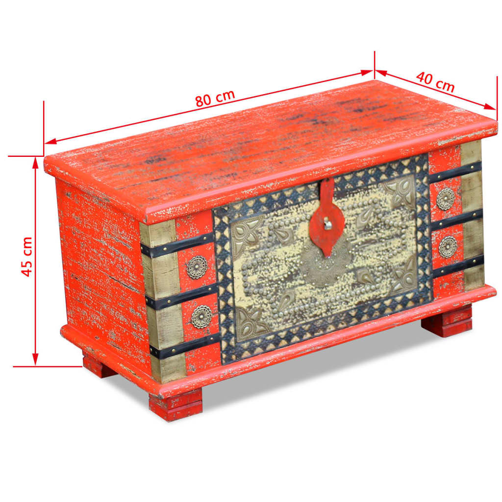Coffre de rangement en bois rouge | Malle de salon en bois massif style ethnique