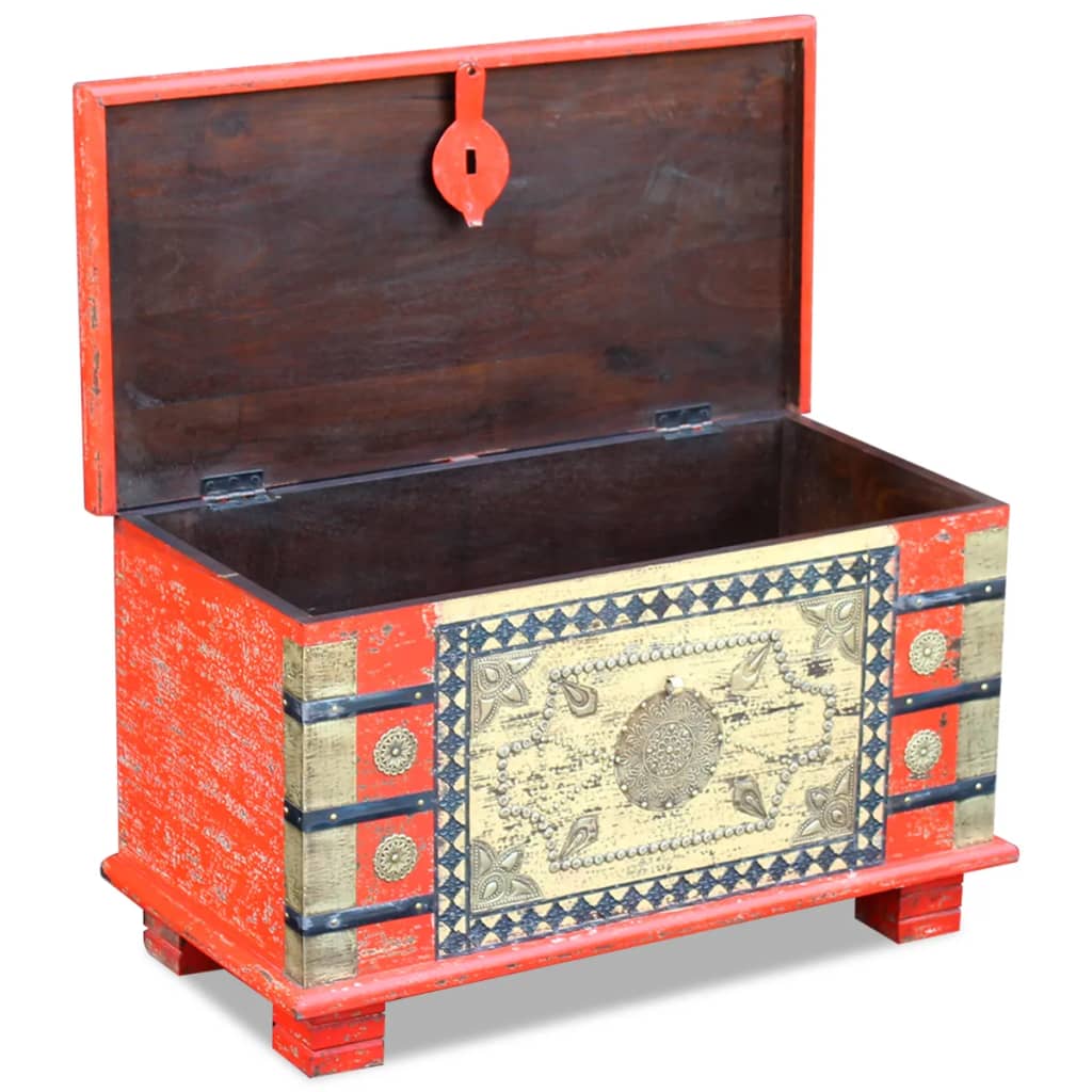 Coffre de rangement en bois rouge | Malle de salon en bois massif style ethnique