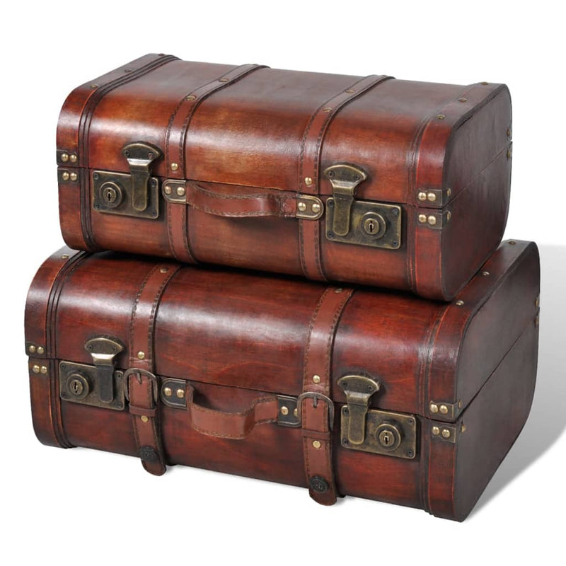 Coffre de rangement vintage Bois Marron 2 pcs | Malle de style rétro avec détails en métal