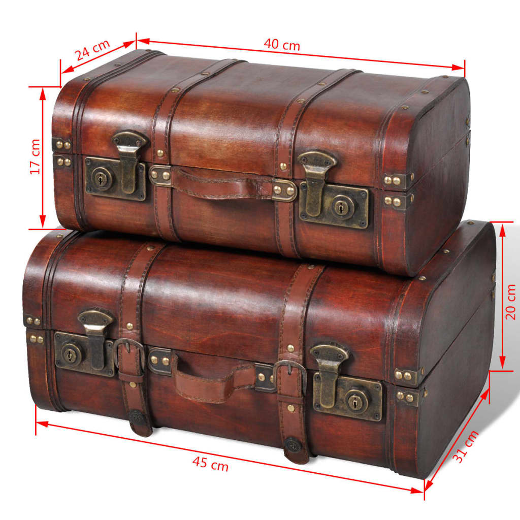Coffre de rangement vintage Bois Marron 2 pcs | Malle de style rétro avec détails en métal