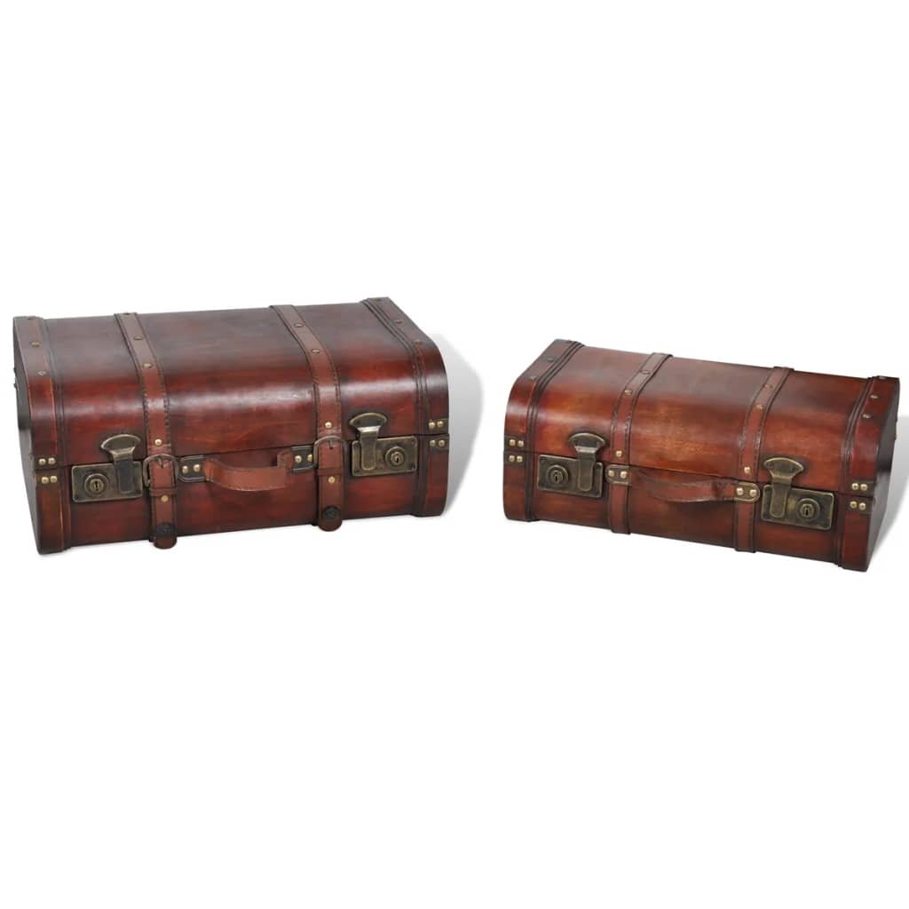 Coffre de rangement vintage Bois Marron 2 pcs | Malle de style rétro avec détails en métal