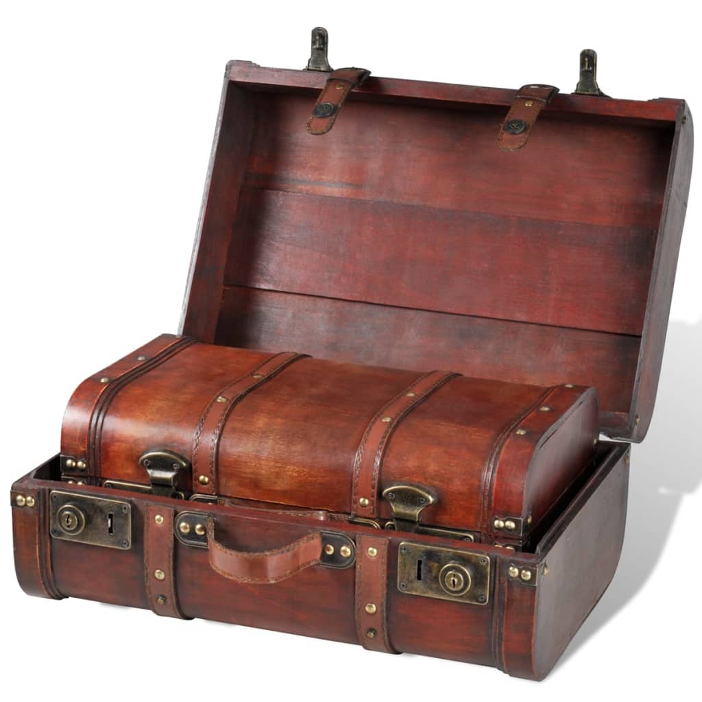 Coffre de rangement vintage Bois Marron 2 pcs | Malle de style rétro avec détails en métal