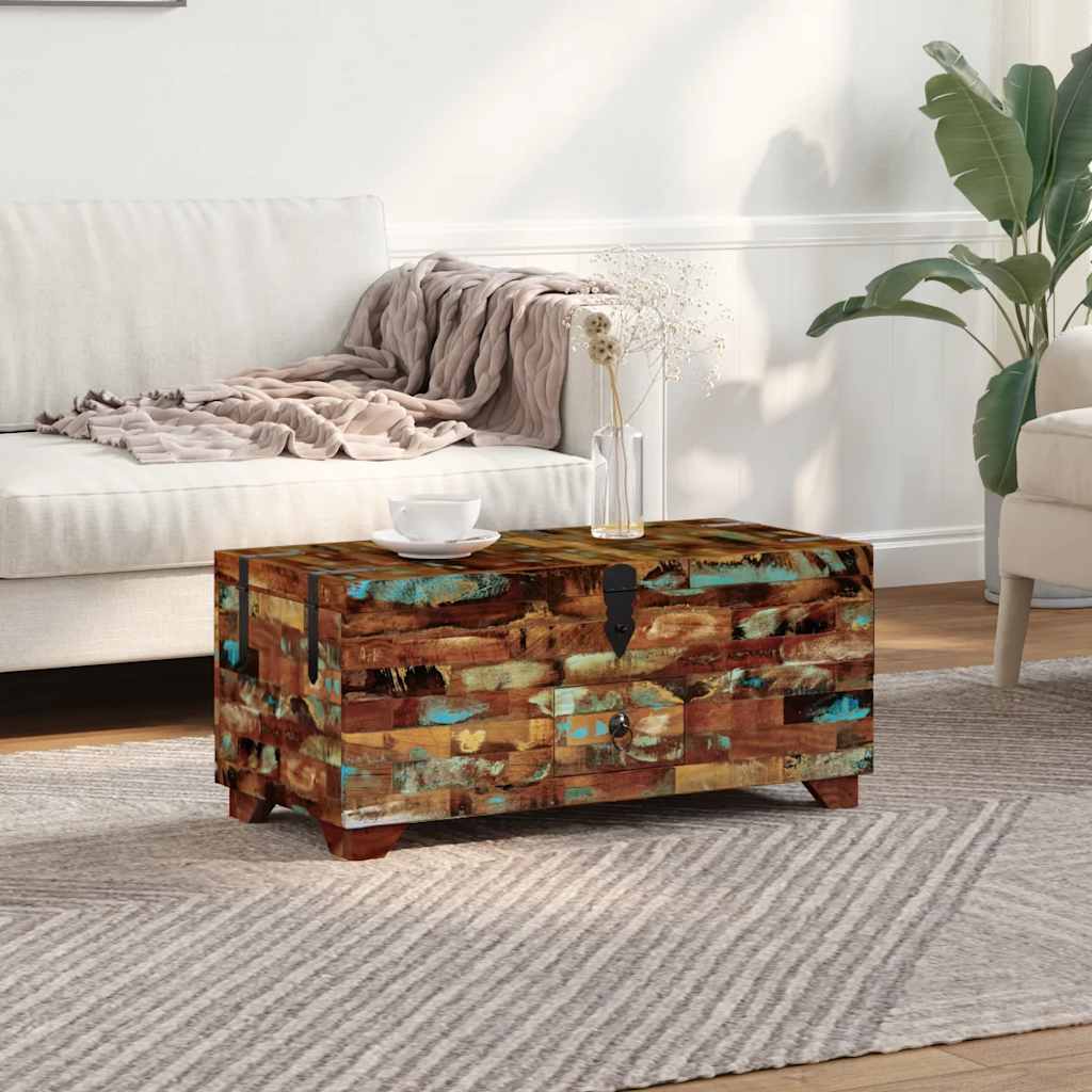 Table basse coffre en bois de récupération | Meuble de salon avec rangement intégré