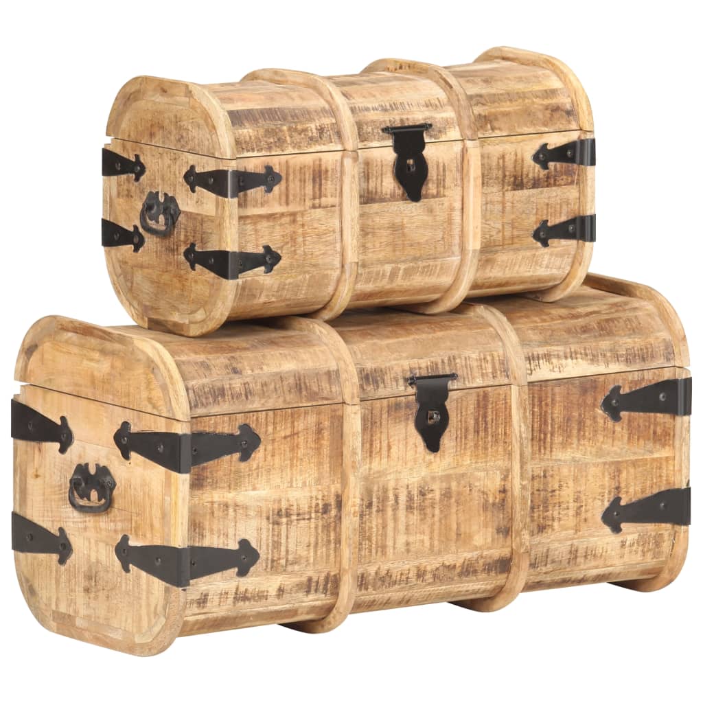 Coffres de rangement Bois 2 pièces | Malles de salon en bois exotique naturel