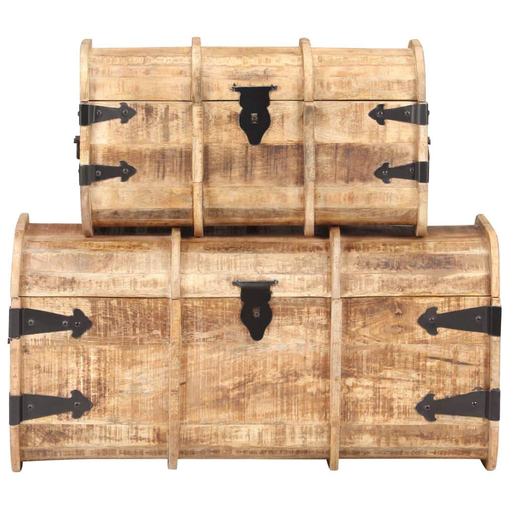 Coffres de rangement Bois 2 pièces | Malles de salon en bois exotique naturel