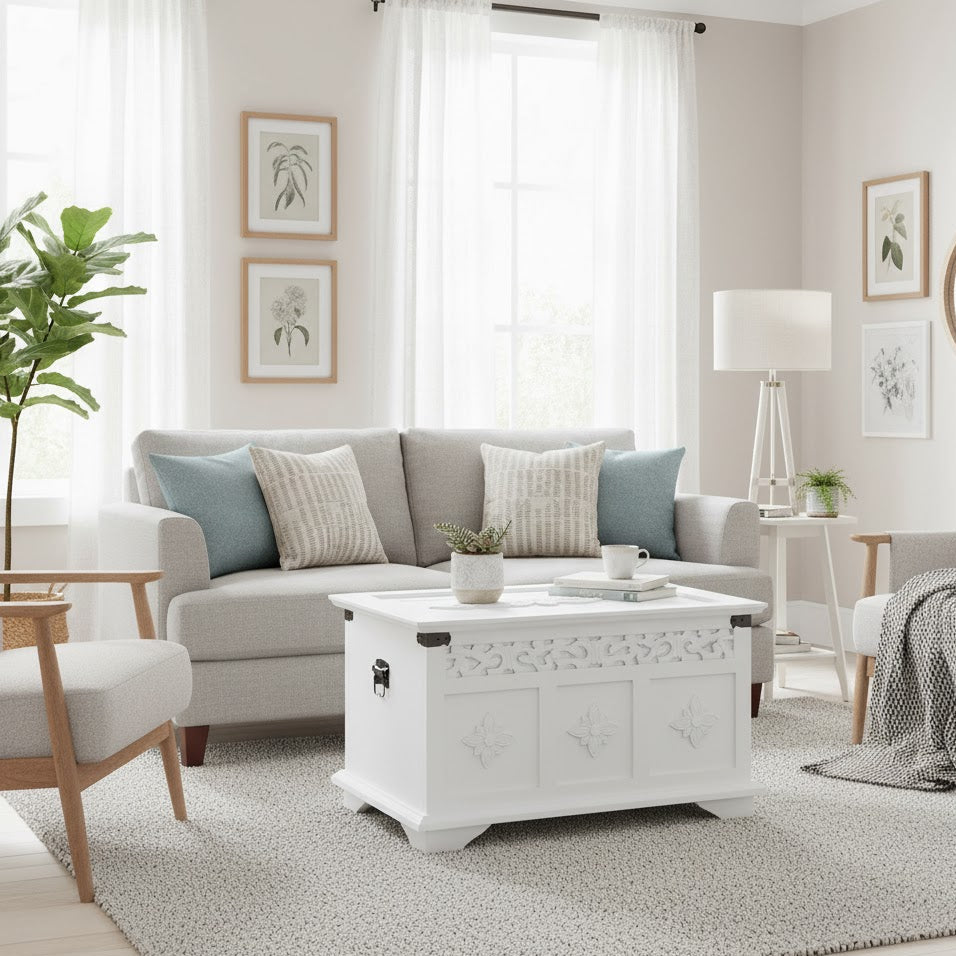 Coffres de rangement Blanc | Malle de rangement intérieure