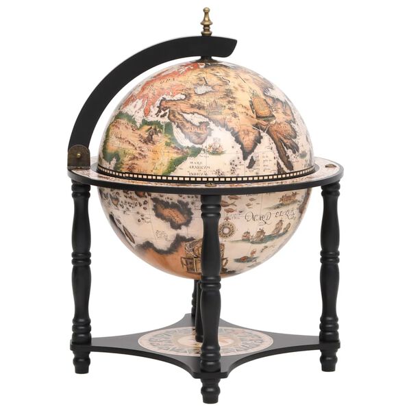 Meuble bar globe terrestre noir en bois d'eucalyptus | Support à vin et bouteilles