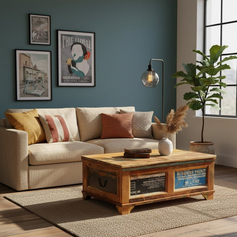 Table basse vintage avec rangement | Bois recyclé style industriel