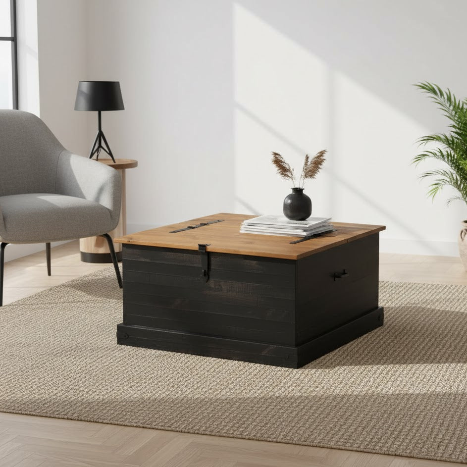 Coffre De Rangement Halden 91X91X47 Cm Bois Massif Pin